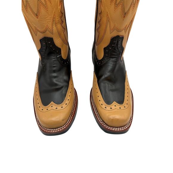 vintage Acme Scorpion cowboy boots  tan & dark brown leather Square Wingtip 8 main image 6